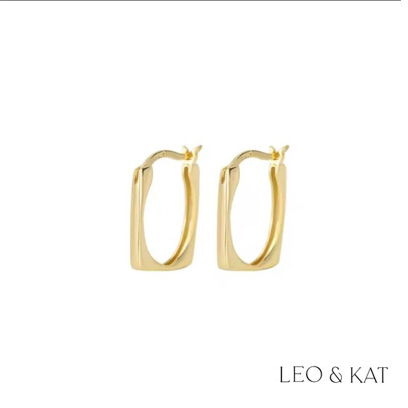 Square Huggie Earrings in Gold and Silver. 925 Sterling Silver. #1060 - Picture 7 of 7